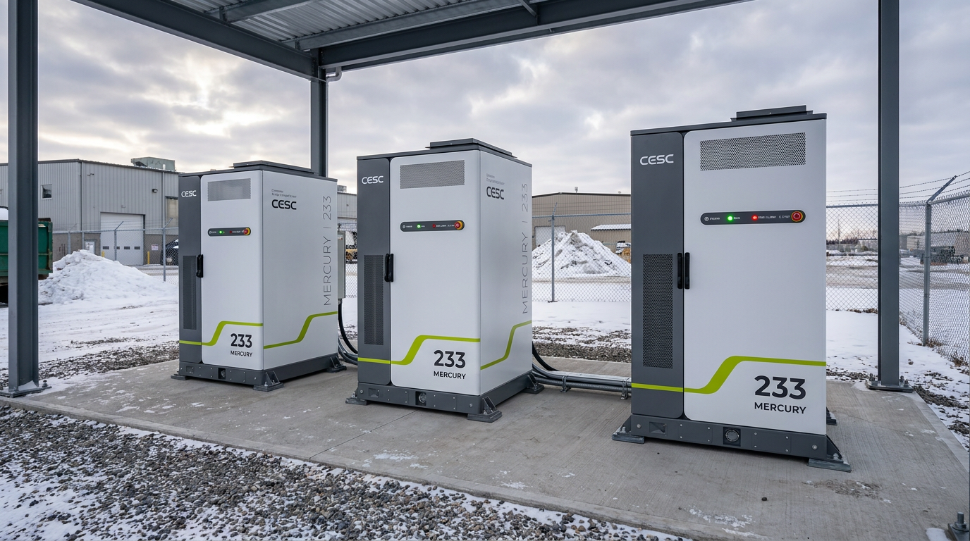 CESC Mercury 233 commercial battery energy storage units installed at a Canadian facility